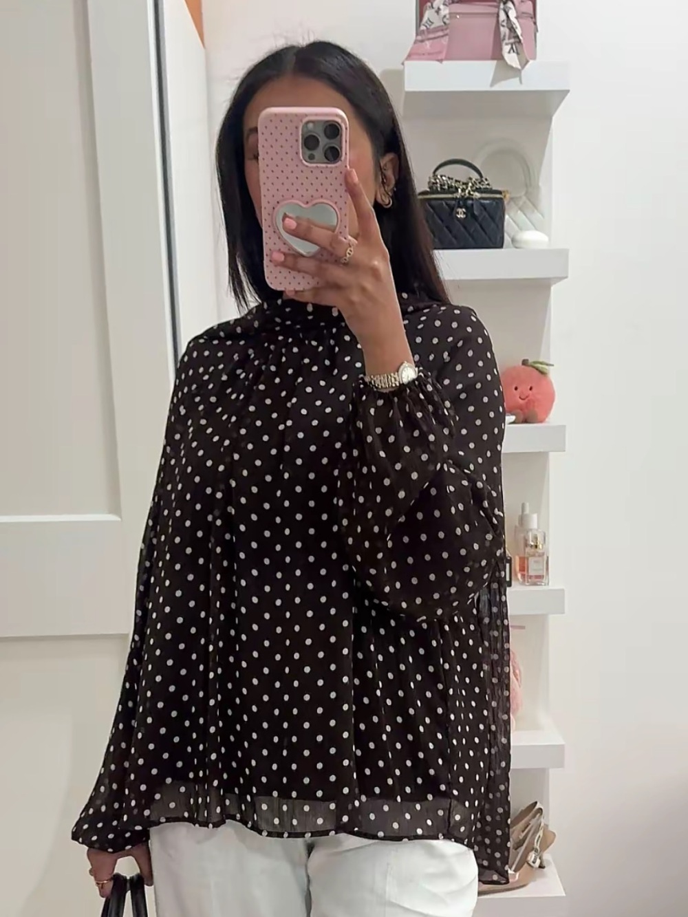 Zara Black Polka Dot Blouse with White Dots